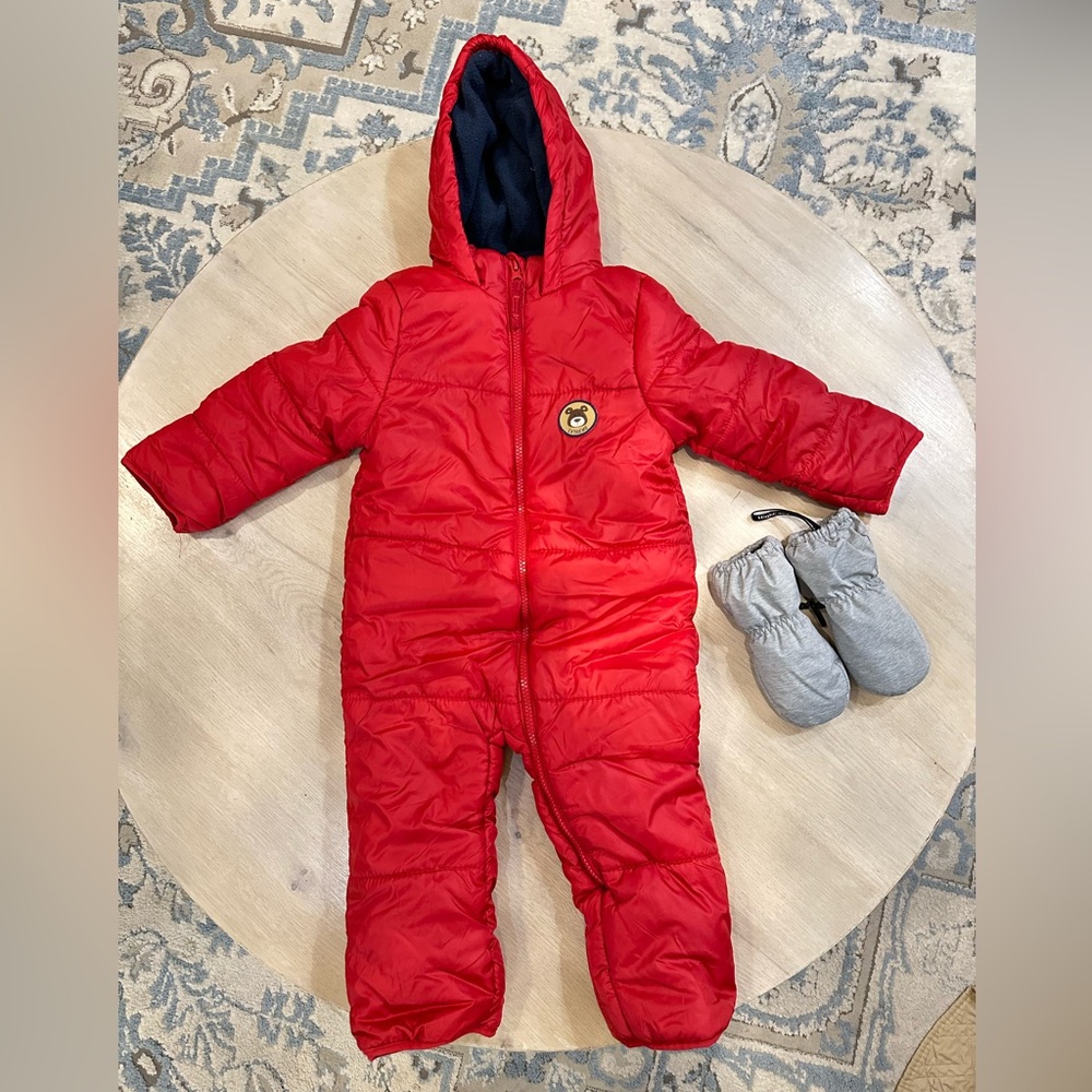 Red Kids One Piece Snowsuit with Mittens